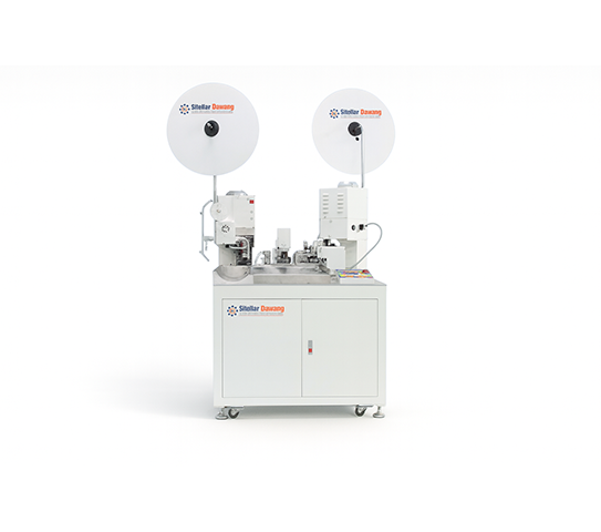 FULLY AUTOMATIC TWO-WIRE CUTTING, STRIPPING, ONE SIDE DOUBLE WIRE CRIMPING AND SECOND SIDE SINGLE WIRE CRIMPING MACHINE
