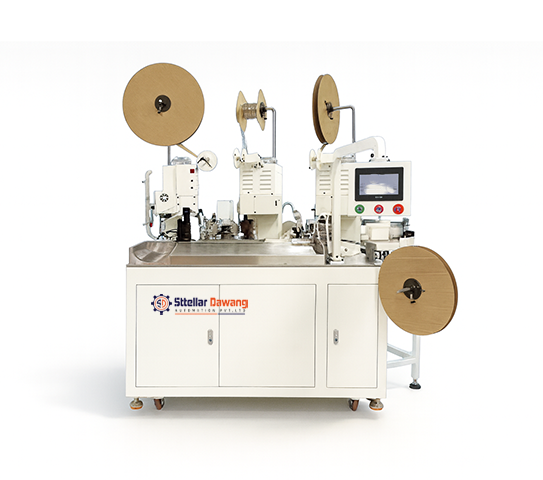 FULLY AUTOMATIC TWO-WIRE CUTTING, STRIPPING, ONE SIDE TWO-WIRE COMBINED CRIMPING AND SECOND SIDE SINGLE WIRE CRIMPING AND SILICON CAP INSERTING MACHINE