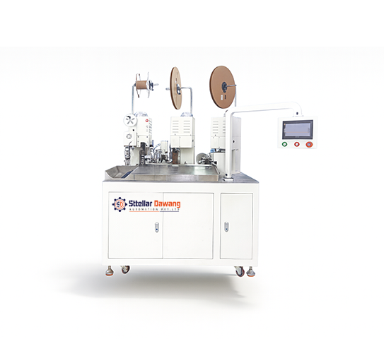 FULLY AUTOMATIC FOUR-WIRE CUTTING, STRIPPING, ONE SIDE FOUR-WIRE COMBINED CRIMPING AND SECOND SIDE SINGLE WIRE CRIMPING AND THIRD SIDE SINGLE CRIMPING MACHINE